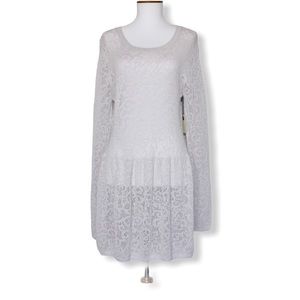 Hinge Silver Open Knit Drop Waist Babydoll Tunic